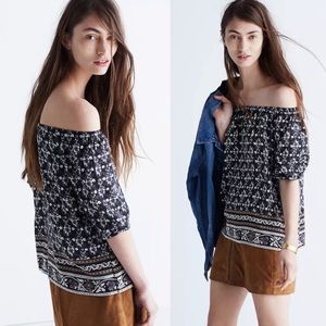Madewell black floral off the shoulder shirt